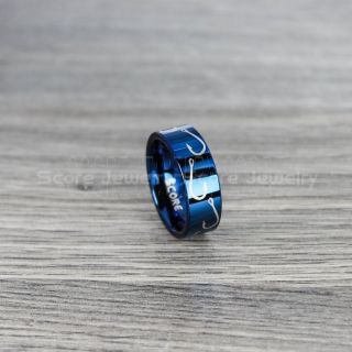 Fishing Ring, Fish Hook Ring, Blue Tungsten Ring, Blue Wedding Band, Hunting Ring, Fish Hooks Wedding Band, Blue Tungsten Wedding Band