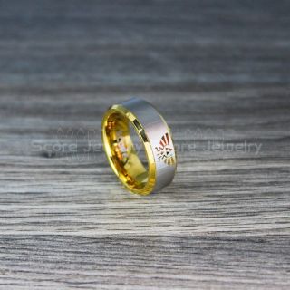Legend of Zelda Ring, Zelda Triforce Ring, 14K Yellow Gold Zelda Wedding Ring, Yellow Gold Tungsten Zelda Wedding Band, Yellow Gold Tungsten Ring, Yellow Gold Wedding Band, Gamer Ring