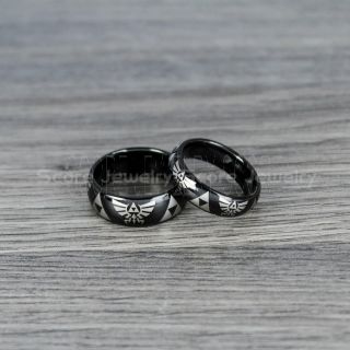 Zelda Rings, Gamer Rings, 2 Piece Couple Set Legend of Zelda Rings, Zelda Wedding Rings, Zelda Wedding Bands, Black Tungsten Rings, Black Wedding Bands