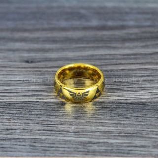 Legend of Zelda Ring, Zelda Wedding Ring, Zelda Wedding Band, 14K Yellow Gold Tungsten Ring, Yellow Gold Wedding Band, Yellow Gold Ring, Gamer Ring