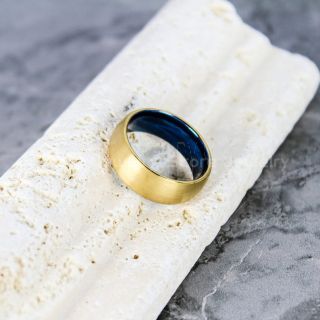 14K Yellow Gold Tungsten Ring, 8mm Classic Yellow Gold Tungsten Wedding Band with Blue Interior, Yellow Gold Wedding Band, Yellow Gold Wedding Ring, Yellow Gold Tungsten Wedding Ring