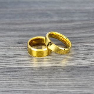 14K Yellow Gold Tungsten Rings, Yellow Gold Tungsten Wedding Bands, 2 Piece Couple Set Yellow Gold Wedding Bands, Yellow Gold Wedding Rings, Yellow Gold Tungsten Wedding Rings