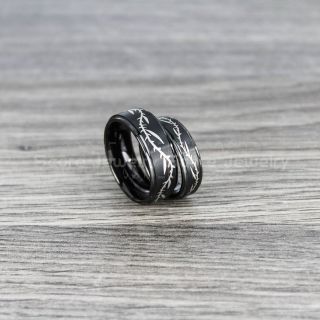 Barb Wire Ring, Barb Wire Jewelry, 2 Piece Couple Set 8mm & 6mm Tungsten Bands with Step Edge and Polished Finish Barb Wire Pattern Wedding Bands 