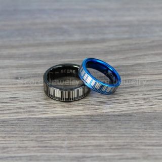 Piano Ring, Piano Jewelry, 2 Piece Couple Set Piano Key Ring, Piano Key Jewelry, Music Ring, Music Wedding Ring, Music Jewelry, Blue Tungsten Ring, Blue Ring, Blue Wedding Band