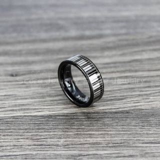 Piano Ring, Piano Jewelry, Piano Key Ring, Piano Key Jewelry, Music Ring, Music Wedding Ring, Music Jewelry, Black Tungsten Ring, Black Ring, Black Wedding Band