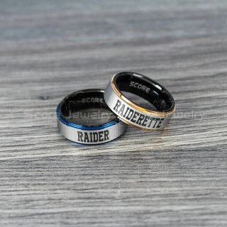 Raider Raiderette Nickname Rings, 2 Piece Couple Set Black Tungsten Bands, Raider Jewelry, Raider Rings, Raiderette Nickname Rings