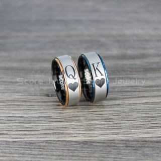 King and Queen Rings, King & Queen Rings, King of Spades & Queen of Hearts Rings, King Queen Wedding Bands, King Ring, Queen Ring, Matching Ring Set, 2 Piece Couple Set Black Tungsten Rings King & Queen Ring, 