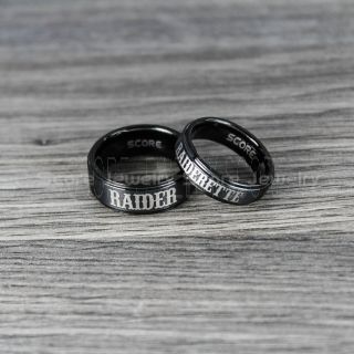 Raider Raiderette Nickname Rings, 2 Piece Couple Set Black Tungsten Bands, Raider Jewelry, Raider Rings, Raiderette Nickname Rings