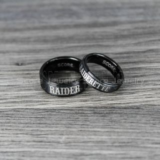 Raider Raiderette Nickname Rings, 2 Piece Couple Set Black Tungsten Bands, Raider Jewelry, Raider Rings, Raiderette Nickname Rings