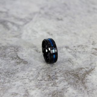 Black Tungsten Ring, Black Tungsten Wedding Band with Blue Groove, Black Wedding Band, Black Wedding Ring, Black Tungsten Wedding Band