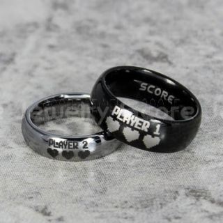 Player 1 Player 2 Rings, Gamer Rings, Black Tungsten Rings, Silver Wedding Bands, Couple Ring Set Gamer Rings, Black Tungsten Bands