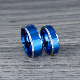Classic Blue Tungsten Rings, Blue Tungsten Wedding Bands, 2 Piece Couple Set Blue Wedding Bands, Blue Wedding Rings, Blue Tungsten Wedding Rings