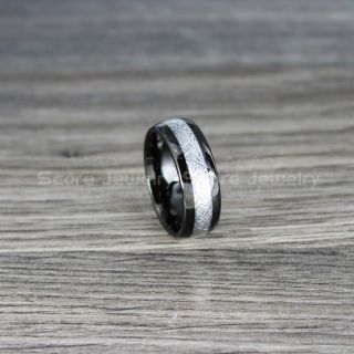 Meteorite Ring, Black Tungsten Band with Meteorite Inlay, Meteorite Wedding Band, Meteorite Wedding Ring, Black Tungsten Ring, Black Wedding Band