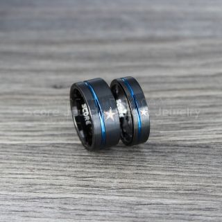 Dallas Rings, Football Rings, Black Tungsten Rings, Black Tungsten Wedding Rings, Black Wedding Rings, 2 Piece Couple Set Dallas Football Rings, Dallas Football Wedding Rings