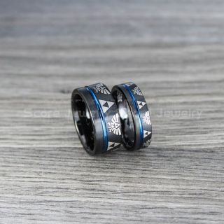 Zelda Ring, Gamer Ring, 2 Piece Couple Set Legend of Zelda Rings, Zelda Wedding Rings, Zelda Wedding Bands, Black Tungsten Rings, Black Wedding Bands