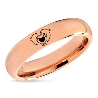 Dolphins Ring, Dolphin Heart Ring, Dolphin Wedding Ring, Dolphin Wedding Band, Marine Life Ring, Bottlenose Dolphins Ring, Rose Gold Tungsten Ring, Rose Gold Tungsten Wedding Band, Ocean Life Wedding Band