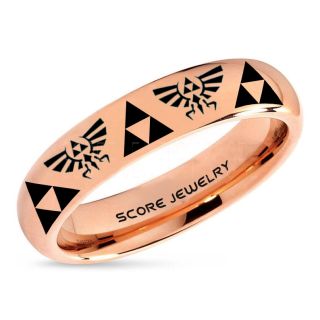 Legend of Zelda Ring, Zelda Triforce Ring, 14K Rose Gold Zelda Wedding Ring, 14K Rose Gold Tungsten Zelda Wedding Band, 14K Rose Gold Tungsten Ring, 14K Rose Gold Wedding Band, Gamer Ring