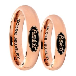 Peterbilt Rings, Peterbilt Jewelry, 2 Piece Couple Set 14K Rose Gold Tungsten Rings, Trucker Rings, Truck Driver Rings, Driver Rings, Rose Gold Tungsten Wedding Bands