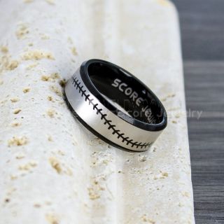 Baseball Ring, Baseball Stitch Pattern Ring, 8mm Black Tungsten Ring, Baseball Jewelry, Black Wedding Band, Black Wedding Ring