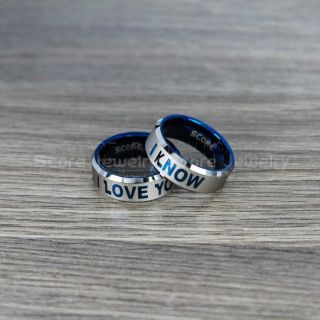 Star Wars Rings, Star Wars Jewelry, I Love You I Know Rings, 2 Piece Couple Set Star Wars Rings, Star Wars Wedding Bands, Matching I Love You I Know Rings, Blue Wedding Rings, Blue Tungsten Bands, Star Wars Wedding Bands