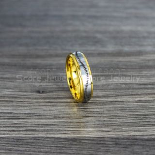Baseball Ring, Baseball Stitch Pattern Ring, 14K Yellow Gold Tungsten Ring, Yellow Gold Ring, Yellow Gold Wedding Band, Yellow Gold Wedding Ring, Baseball Stitch Ring, Yellow Gold Wedding Band