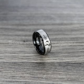 Fishing Ring, Fish Hook Ring, Bass Ring, Bass Fishing Ring, Black Ring, Black Tungsten Ring, Black Wedding Band, Hunting Ring, Fish Hooks Wedding Band