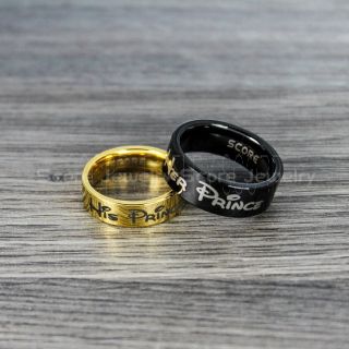 Prince and Princess Rings, 2 Piece Couple Set Her Prince and His Princess Ring, Black Tungsten Bands, 14K Yellow Gold Wedding Bands, Yellow Gold Wedding Rings