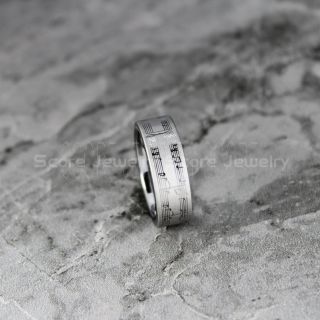 Music Ring, Music Sheet Ring, Music Jewelry, Piano Ring, Silver Tungsten Ring, Silver Ring, Silver Wedding Band, Treble Clef Note Ring, Music Notes Ring