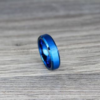 Blue Tungsten Ring, Classic Blue Tungsten Wedding Band Brushed Vertically Finish, Blue Wedding Band, Blue Wedding Ring, Blue Tungsten Wedding Ring
