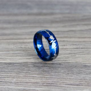 Heartbeat Ring, Heartbeat Wedding Band, Blue Tungsten Wedding Band, Blue Wedding Band, Heartbeat Wedding Ring, Blue Wedding Ring