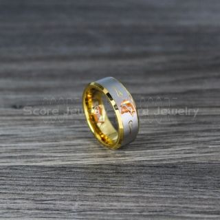 Fishing Ring, Fish Hook Ring, Bass Ring, Bass Fishing Ring, 14K Yellow Gold Ring, Yellow Gold Tungsten Ring, Yellow Gold Wedding Band, Hunting Ring, Fish Hooks Wedding Band