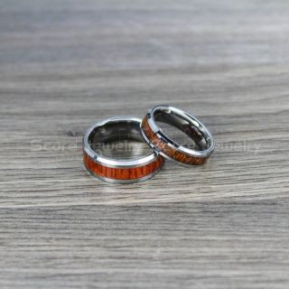 Koa Wood Rings, 2 Piece Couple Set Koa Wood Weddings Bands, Black Tungsten Bands Koa Wood Inlay, Black Wedding Rings, Black Wedding Bands, Black Wood Rings