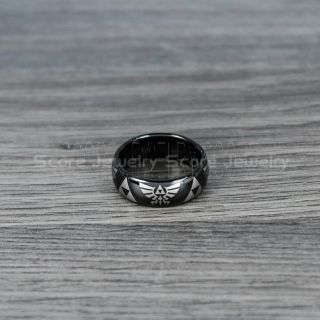 Zelda Ring, Gamer Ring, Legend of Zelda Ring, Zelda Wedding Ring, Zelda Wedding Band, Black Tungsten Ring, Black Wedding Band