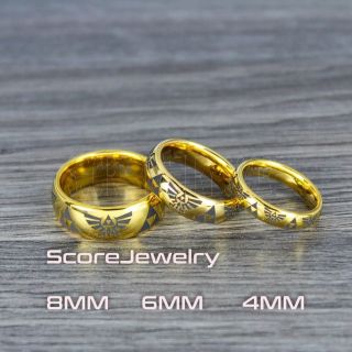 3 Piece Couple Set Legend of Zelda Rings, Zelda Wedding Rings, Zelda Wedding Bands, 14K Yellow Gold Tungsten Rings, Yellow Gold Wedding Bands