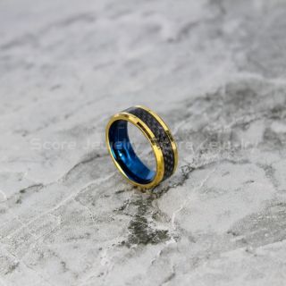 14K Yellow Gold Tungsten Ring, Yellow Gold Wedding Band, Yellow Gold Tungsten Ring with Black Carbon Fiber Inlay Ring