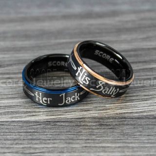 Jack and Sally Rings, Jack and Sally Wedding Bands, Black Tungsten Rings, Black Tungsten Wedding Bands, Jack and Sally Wedding Rings