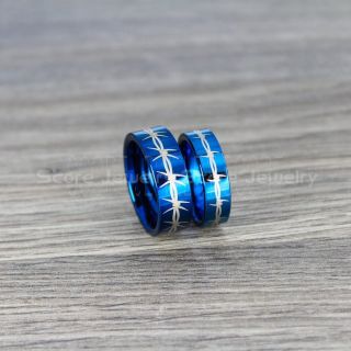 Barb Wire Ring, Barb Wire Jewelry, 2 Piece Couple Set 8mm & 6mm Tungsten Bands with Beveled Edge and Polished Finish Barb Wire Pattern Wedding Bands 