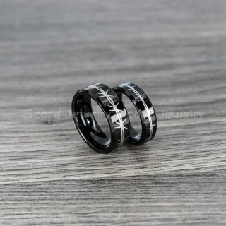 Barb Wire Ring, Barb Wire Jewelry, 2 Piece Couple Set 8mm & 6mm Tungsten Bands with Beveled Edge and Polished Finish Barb Wire Pattern Wedding Bands 