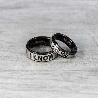Star Wars Rings, 2 Piece Couple Set Star Wars Rings, Star Wars Wedding Bands, I Love You I Know Ring, Black Wedding Rings, Black Tungsten Bands, Star Wars Wedding Bands