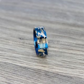 American Flag Ring, Camo Ring, Camouflage Ring, Military Ring, Blue Ring, Blue Wedding Band, Blue Wedding Ring, Military Wedding Band, Army Wedding Ring