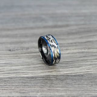 Camo Ring, Camouflage Ring, Military Ring, Blue Ring, Black Wedding Band, Black Wedding Ring, Military Wedding Band, Army Wedding Ring