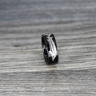 Sturgeon Ring, Sturgeon Jewelry, Fishing Ring, Fish Hook Ring, Black Tungsten Ring, Black Wedding Band, Hunting Ring, Fish Hooks Wedding Band
