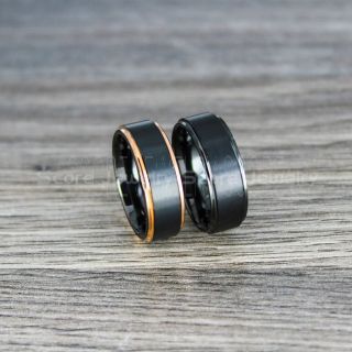 Classic 8mm Black Tungsten Rings with Step Edge, 2 Piece Couple Set Black Tungsten Wedding Bands, Black Wedding Bands, Black Wedding Rings, Black Tungsten Wedding Rings