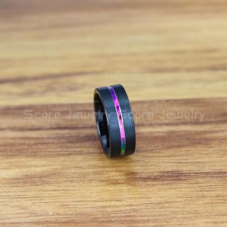 Rainbow Ring, Pride Ring, Black Tungsten Ring with Rainbow Groove, Rainbow Wedding Ring, Rainbow Wedding Band, Black Tungsten Wedding Ring