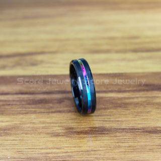 Rainbow Ring, Pride Ring, Black Tungsten Ring with Rainbow Groove, Rainbow Wedding Ring, Rainbow Wedding Band, Black Tungsten Wedding Ring