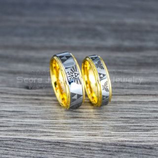 Zelda Rings, 2 Piece Couple Set Legend of Zelda Rings, Zelda Wedding Rings, Zelda Wedding Bands, Silver Tungsten Rings, Silver Wedding Bands