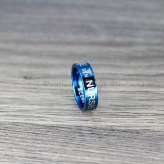 Registered Nurse Ring, Nurse Ring, RN Nurse Wedding Band, Career Ring, RN Nurse Jewelry, Blue Nurse Tungsten Ring, Blue Wedding Band, Blue Tungsten Wedding Band