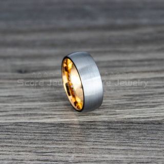 Silver Wedding Band, Silver Tungsten Ring, 8mm Classic Silver Tungsten Wedding Band with 14K Rose Gold Interior, Silver Wedding Band, Silver Wedding Ring, Silver Tungsten Wedding Ring