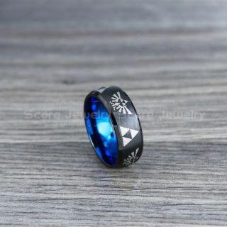 Zelda Ring, Gamer Ring, Legend of Zelda Ring, Zelda Wedding Ring, Zelda Wedding Band, Black Tungsten Ring, Black Wedding Band