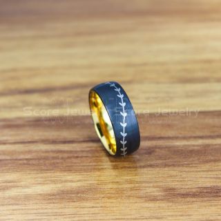 Baseball Ring, Baseball Stitch Pattern Ring, Black Tungsten Ring, Baseball Jewelry, Black Wedding Band, Black Wedding Ring